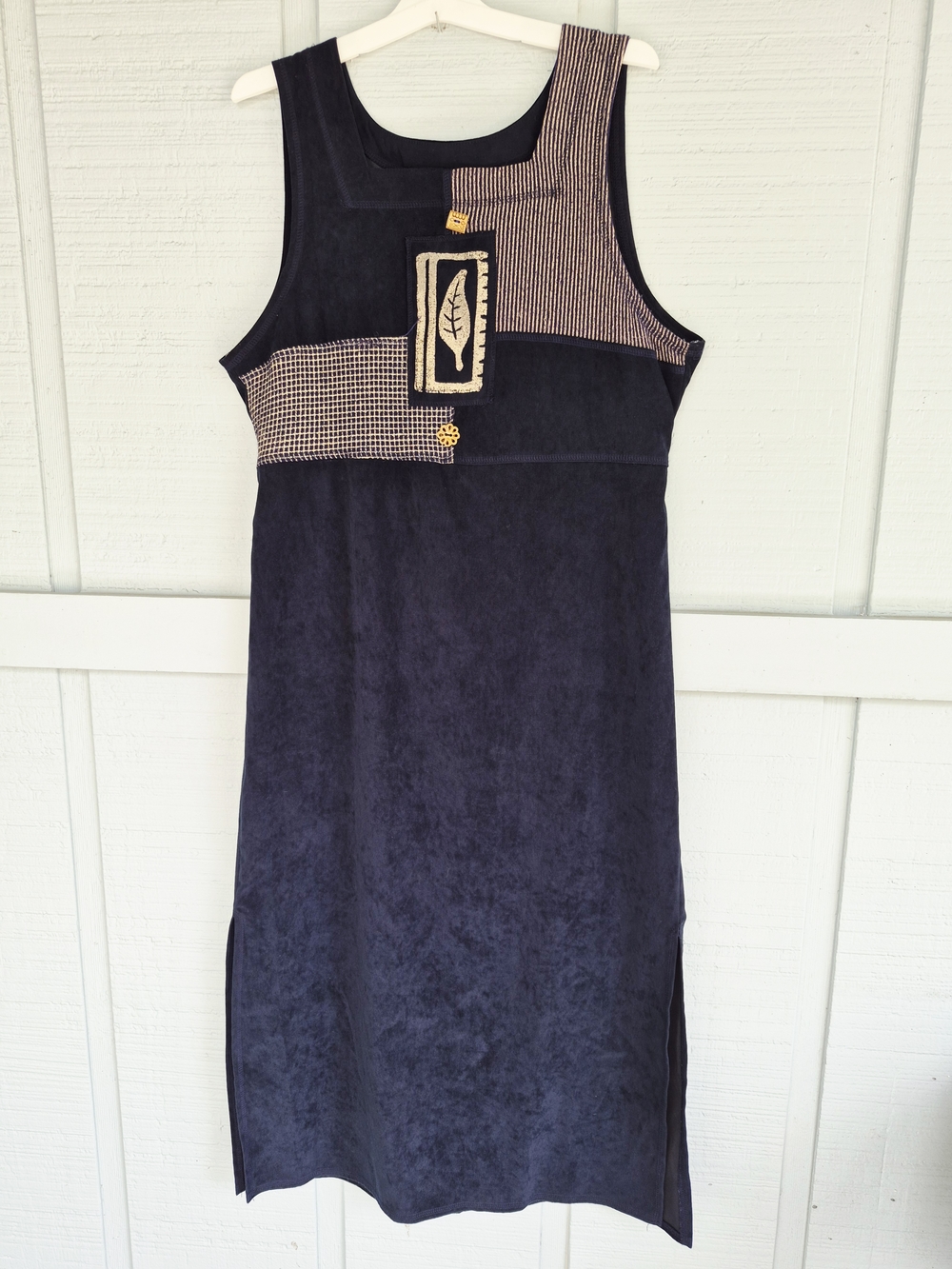 Vtg Nina Piccalino Navy Maxi Dress with Beige Accents Size 12 Cottagecore Retro